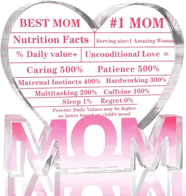Birthday Gift For Mom, Unique&Exquisite Desktop Decoration, Heart-Shaped Wooden Plaque, Suitable Foffice, Bedroom, Shelf, Desk Decor, 5x5 Inch, Mothers Day Gift