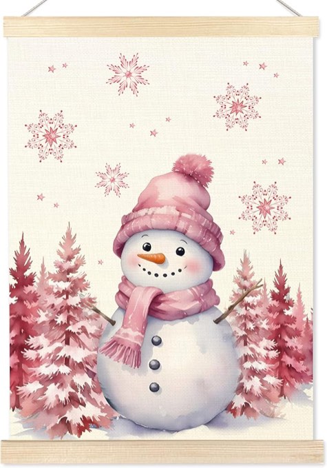 BESERH Red Christmas Wall Decor, Retro Christmas Snowman Wall Art With Wooden Poster Hanger, Snowman Wall Decor, Retro Christmas Decor, Christmas Wall Decorations for Home Office, 12x16 Inches