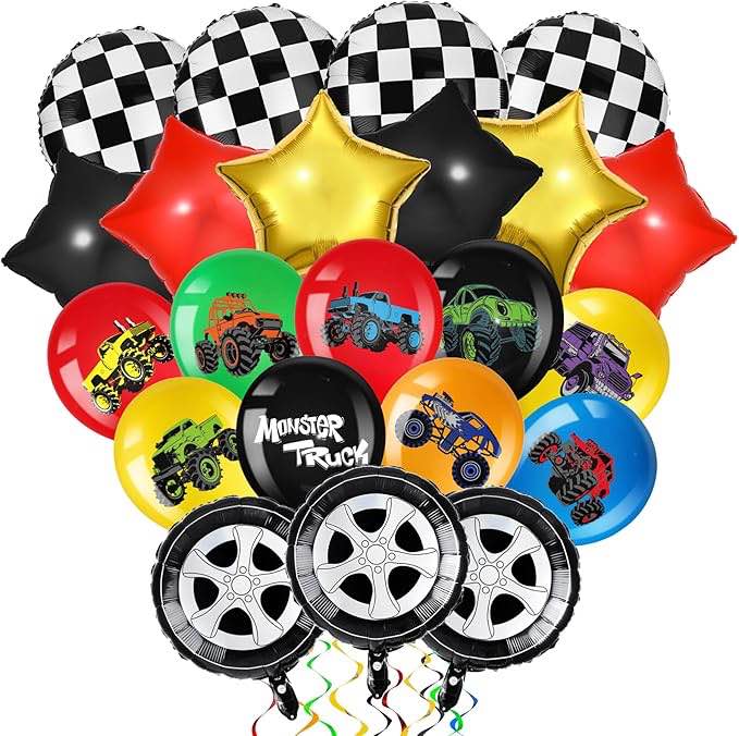 48 Pcs Truck Balloons Party Decorations 12 Inch Colorful Truck Theme Latex Balloon Bouquet for Kids Girls Boys Baby Shower Wedding Birthday Party Supplies (Novel)