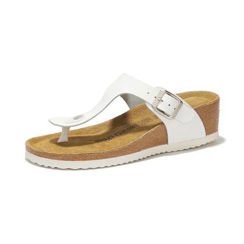 (Size 10) Women's Genuine Leather Wedge Sandals with Memory Foam - Beach Essentials