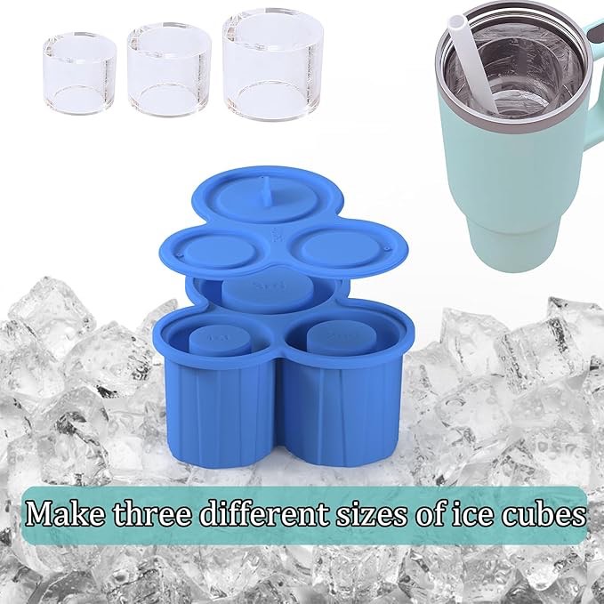 Ice Cube Tray with Lid and Bin for 30-40 oz Tumblers, Silicone Molds for 3 Ice Cubes, Cocktails and Coffee (Green), 180mm*190mm*90mm, HS0259