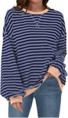 (Size M) Nfsion Womens Casual Striped Oversized Sweatshirts Long Sleeve Crewneck Hoodies Shirts Loose Pullover Top