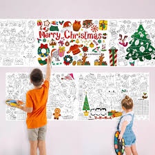 Christmas Coloring Roll, Large Coloring Poster Sticky No Mess Drawing Paper for Toddlers 118” x 16” Jumbo Size DIY Painting Drawing Roll for Easels, Gifts, Parties, Walls