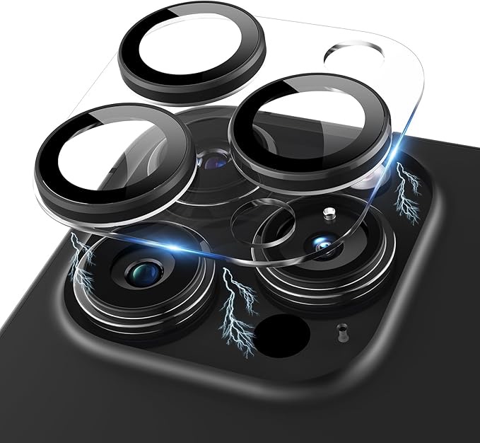 Kanosan Compatible for iPhone 15 Pro/iPhone 15 Pro Max Camera Lens Protector, Clear Acrylic Plus Aluminium Alloy Ring 9H Tempered Glass Screen Camera Cover, Black
