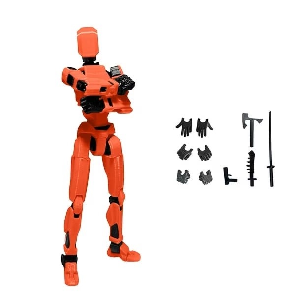 Adenzai T13 Action Figure Set, 3D Printed Multi-Jointed Movable Robot, Titan 13, Dummy 13, Full Body Mechanical Doll, Assembly Completed, Desktop Decorations for Kids and Adults - Orange (6)