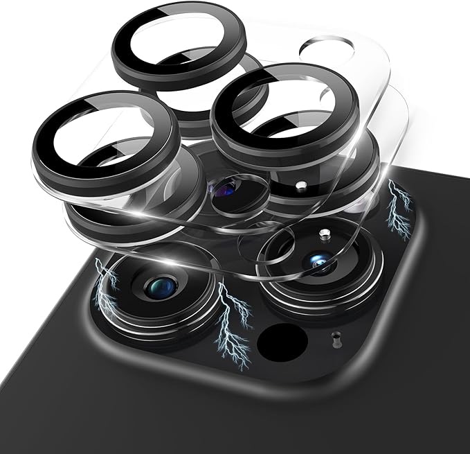 Kanosan Compatible for iPhone 15 Pro/iPhone 15 Pro Max Camera Lens Protector, Clear Acrylic Plus Aluminium Alloy Ring 9H Tempered Glass Screen Camera Cover, Black