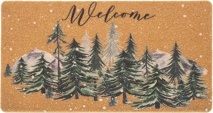FGSS Welcome Winter Doormat Christmas Coir-Door-Mats - Non-Slip Pine Trees Snowflake Welcome Mats for Winter Holiday Indoor Outdoor Decor 17 X 29 Inch