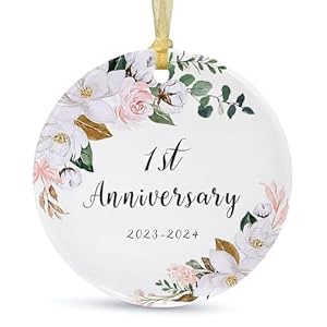 First Year Wedding for Couple,1st Anniversary Christmas Hanging Ornament 2025,1 Year Anniversary Newiyed Ornaments Keepsakeer, Married Decoration with Card for Her