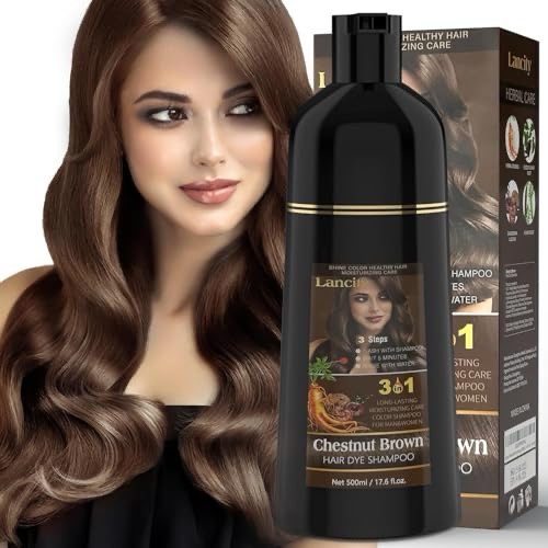 Beiler Chestnut Brown Hair Dye Shampoo 3 in 1 for Women & Men, 100% Gray Hair Coverage, Instant Color - Herbal Ingredients - For para canas mujer - 17.6 Fl Oz