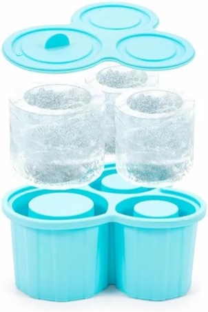 Generic - Ice cube tray with lid and container for 30 to 40 ounces glasses, silicone molds for 3 ice cubes, cocktails and coffee (blue), 180 x 190 x 90 mm, HS0259