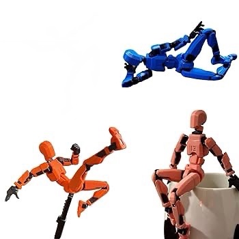 Adenzai T13 Action Figure Set, 3D Printed Multi-Jointed Movable Robot, Titan 13, Dummy 13, Mechanical Doll, Assembly Completed, Desktop Decorations for Kids and AdulPack of 3-2 (Blue, Purple,Orange)