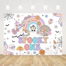 AIBIIN 7x5ft Spooky One Backdrop for Girls Lovely 1st Birthday Halloween Banner for Photography Halloween Photo Backdrop Band Rainbow Ghost Party Decorations Background Photo Props