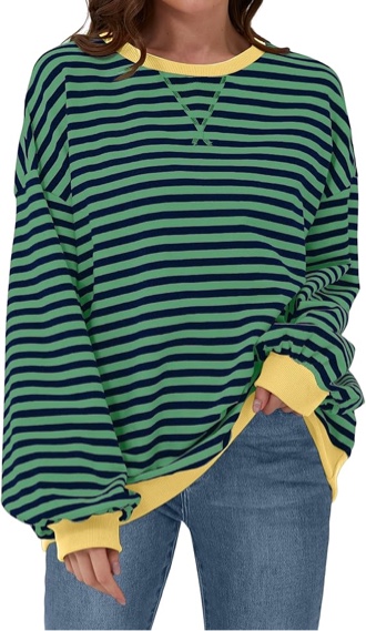 (Size XL) Nfsion Womens Casual Striped Oversized Sweatshirts Long Sleeve Crewneck Hoodies Shirts Loose Pullover Top