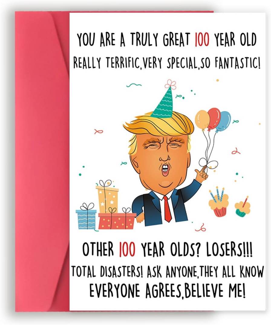 Missonemi Funny Trump 100th Birthday Card for Grandpa Grandma, Humorous Donald 100th Birthday Gift Idea for Dad Mom Women Men, A Hilarious 100 Year Old Birthday Decoration for Grandparents
