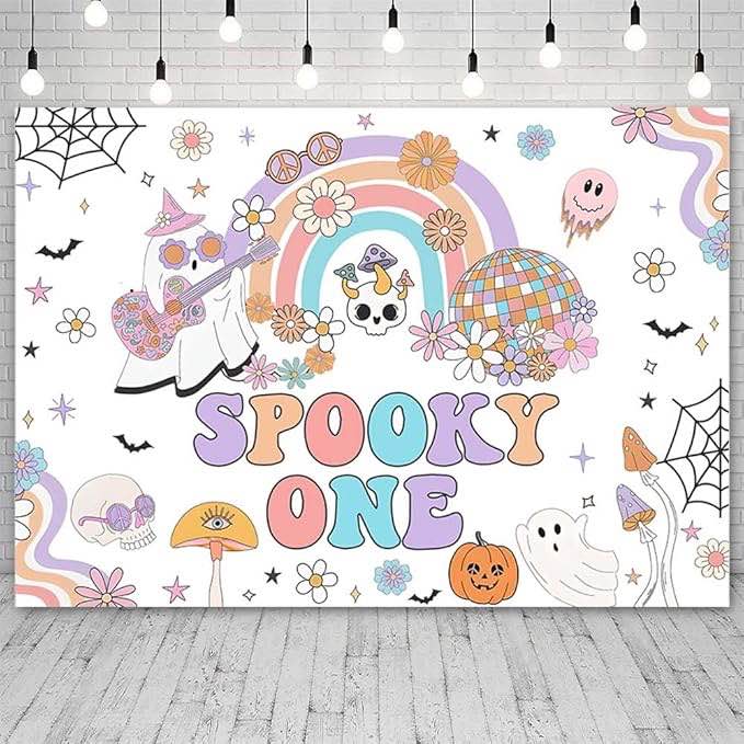 AIBIIN 7x5ft Spooky One Backdrop for Girls Lovely 1st Birthday Halloween Banner for Photography Halloween Photo Backdrop Band Rainbow Ghost Party Decorations Background Photo Props