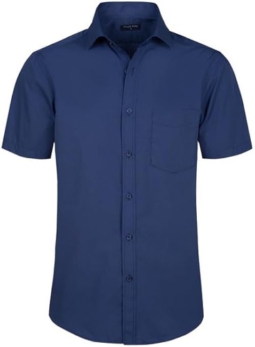 Double Pump Mens Short Sleeve Dress Shirts Regular Fit Button Down Shirts Solid Business Casual Shirts - XL