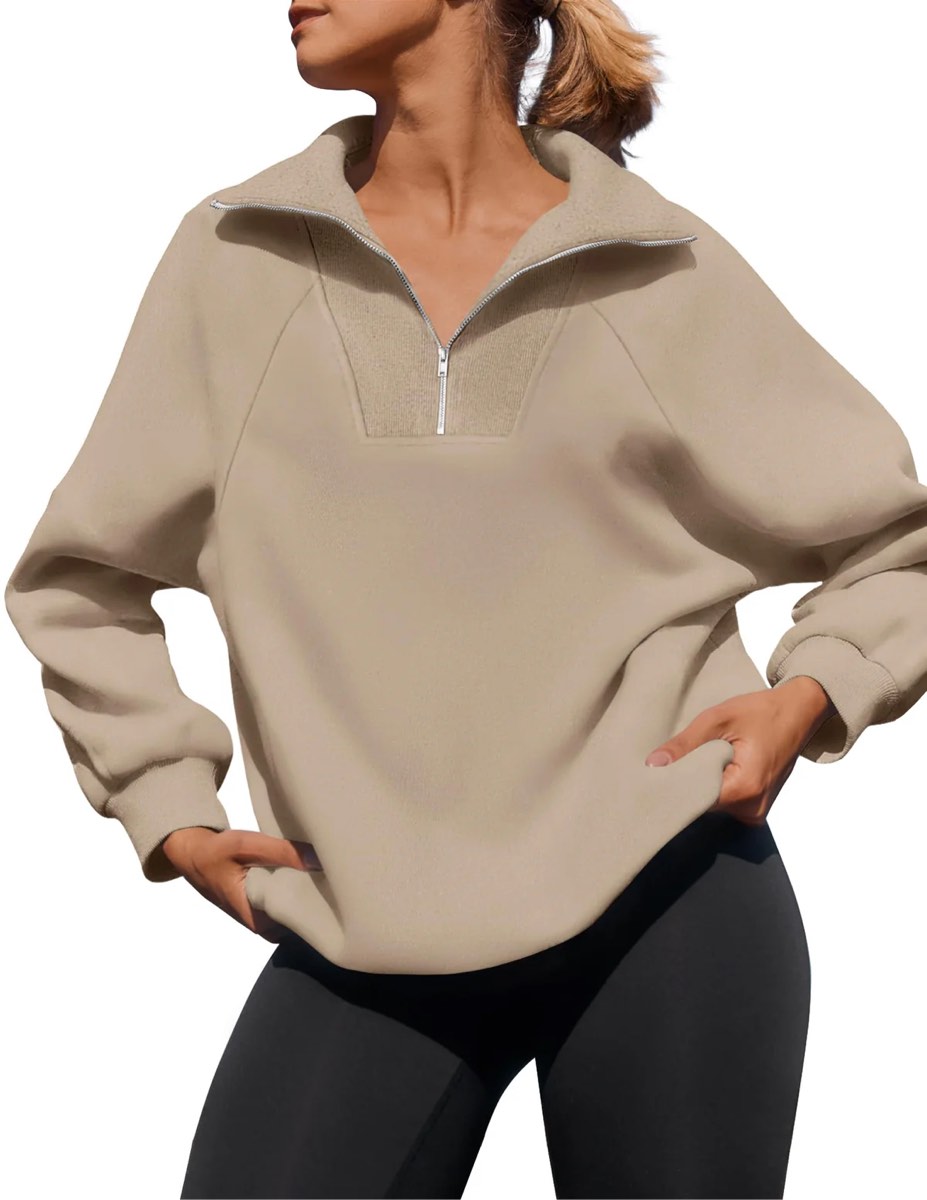 ZESICA LONG SLEEVE QUARTER ZIPPER OVERSIZED FLEECE SWEATSHIRT - Medium