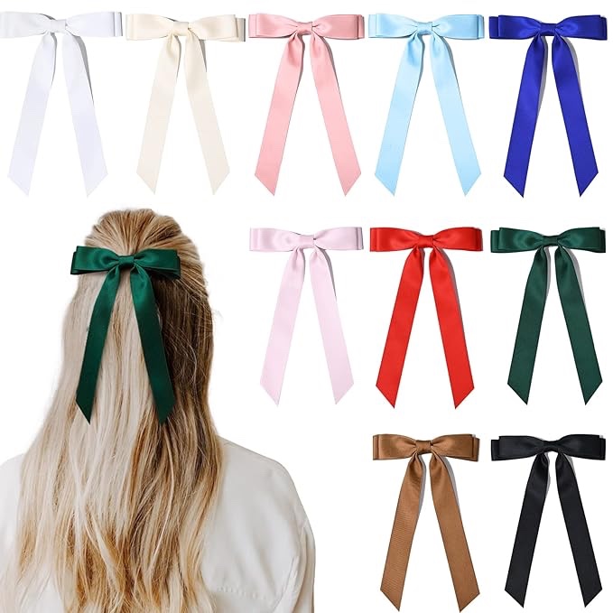 Satin Bow Hair Clips With Long Tails for Women, Girls, Toddlers and Kids