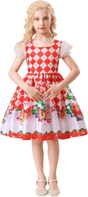 Girl Christmas Trees Ruffle Design Sundress Cloak 4 5 Years Old Girl's Snowman Reindeer Print Red Xm