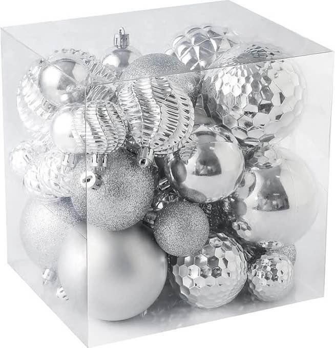 YiYunFloral Christmas Ball Ornaments for Christmas Decorations,36 Pieces Christmas Tree Shatterproof Ornaments with Hanging Loop for Christmas Tree Wedding Holiday Party Home Decoration, 6 Styles in 3 Sizes (Silver)