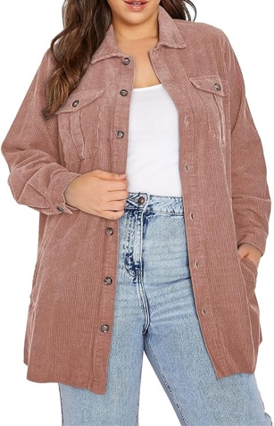 (Size:3X) Eytino Womens Plus Size Long Sleeve Button Down Boyfriend Shirts Casual Plaid Shacket Jacket Coats(1X-5X), B Pink, 3X