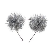 LUX ACCESSORIES Foil Strips Pom Poms Style Cat Ears Fashion Headband (SILVER)