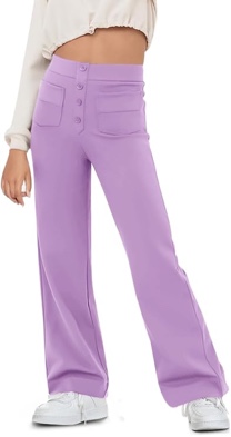 Girl’s Flare Pants — High Waisted Button Multiple Pockets Yoga Bootcut Pants (Size May Vary)