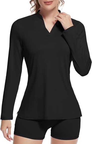 (Small) Women's Golf Polo Shirts, UPF 50+ V-Neck Long Sleeve Collarless Quick Dry Tennis Running T Shirt Golf Tops for Women
