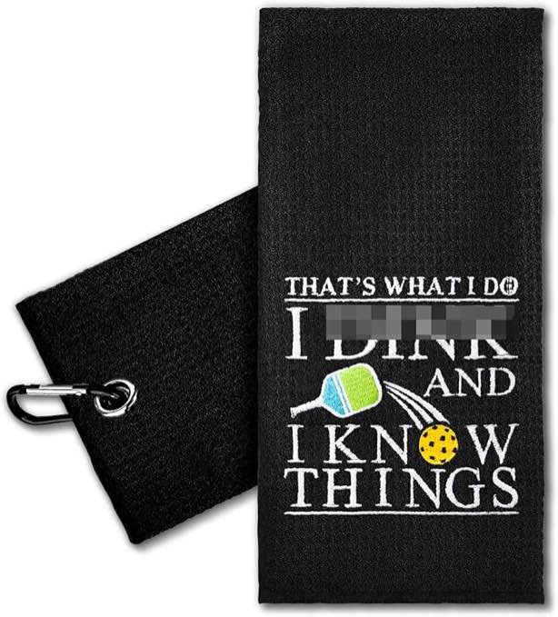 ERHACHAIJIA That's What I Do I Dink and I Black Embroidered Pickleball Sports Towel with Clip. Funny Pickleball Gifts for Men Women Pickleball Lover, Birthday Father's Day