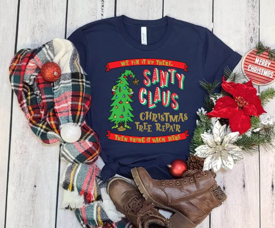 Santy Claus Christmas Tree Repair Shirt (Small)