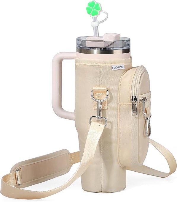 AOTIAN Water Bottle Carrier Bag for Stanley 40 oz Quencher H2.0 FlowState Tumbler, Nylon Water Bottle Holder Pouch with Straw Cover and Large Phone Zipper Pocket for Stanley Cup Accessories