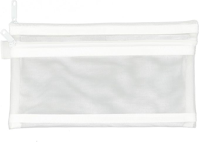 Ykimok Double Layer Nylon Mesh Bag can be used as a Pencil bag, Cosmetic bag, Stationery bag, and Travel storage (White)