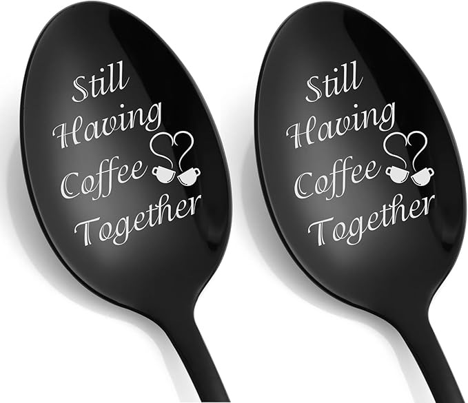 Anniversary Wedding Engagement Couple Gifts - Personalized Still Having Coffee Together Spoon, Birthday Christmas Valentines Day Gifts for Him Her