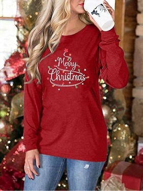 FASHGL Christmas Shirt Women Merry and Bright Pullover Christmas Lights Graphic T Shirts Xmas Long Sleeves Tops (Red)