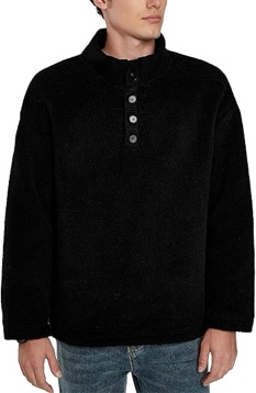 Mainfini Men's Fuzzy Sherpa Pullover Collared Button Fleece Sweater with Pockets (S-XXL)