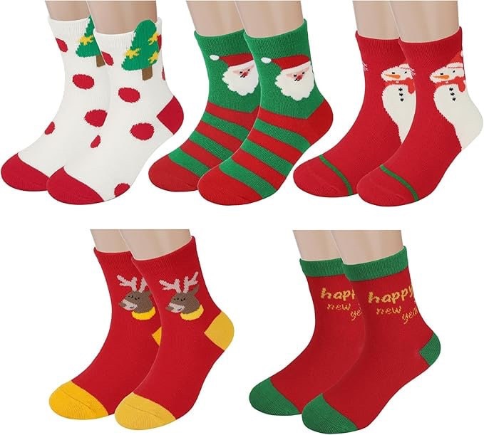 LCG 5 Pairs Kids Christmas Socks Warm Winter Thick Cotton Kid Socks for Kids Boy Girl, M