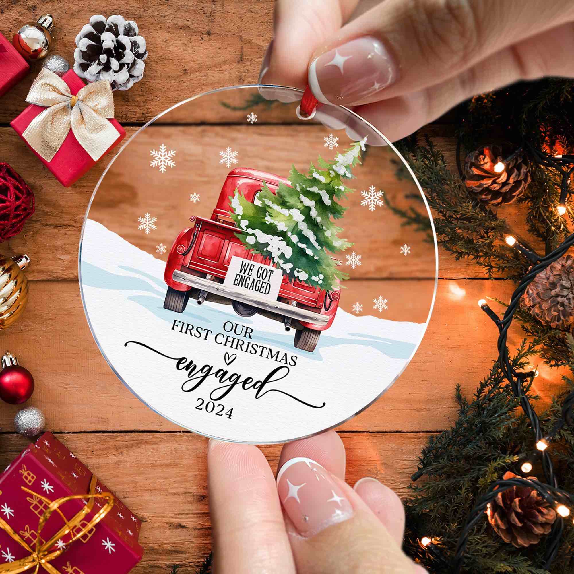 First Christmas Engaged Ornament 2024, Engagement Gifts for Couples, Engagement Gifts for Women, Wedding Gifts for Couples Unique 2024, Engaged Christmas, Christmas Ornament
