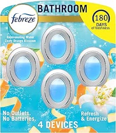 Febreze Bathroom Air Freshener, Odor-Fighting, Plug In Alternative, Air Fresheners for Home and Bathroom and Kitchen, Closet Air Fresheners, Refresh & Energize Scent, 4 Count