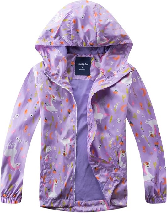 FOUYADA Girl’s Rain Jacket — Lightweight Waterproof Hooded Winter Raincoats, Windbreakers for Kid’s Fleece Knitted Lining (Purple)