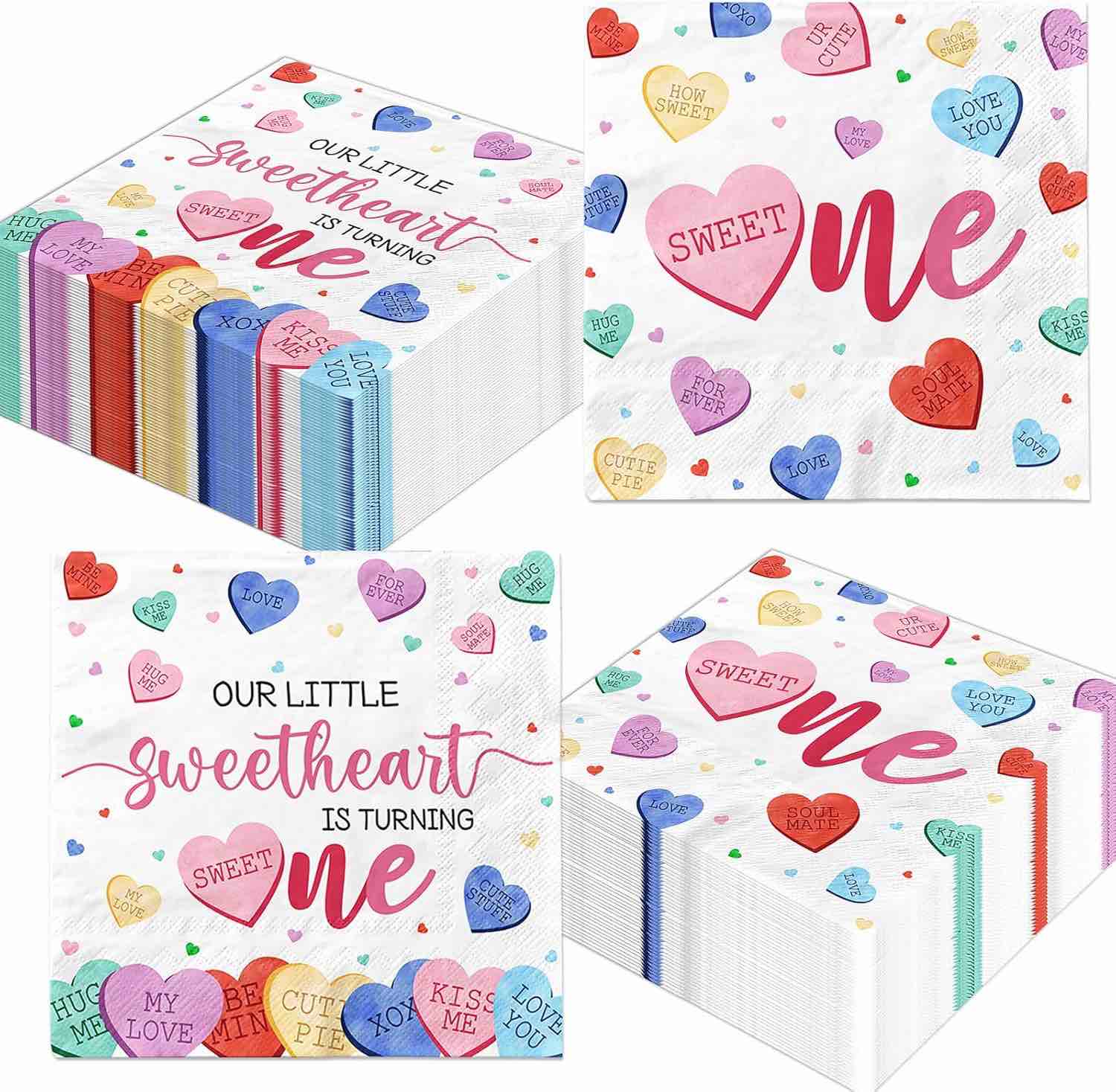 40pcs Valentines 1st Birthday Napkins Our Little Sweetheart Is Turning One Hearts Paper Napkins Disp