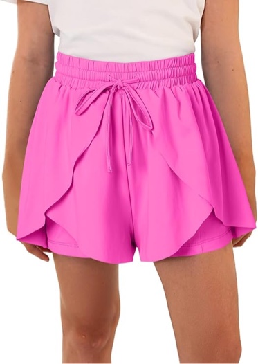(6-7 Years Old) blibean Tween Girls Butterfly Shorts Kids Flowy Athletic Cheer Dance Skirt Skort Flutter Running Gym Preppy Activewear 2025 Clothes Size 6-7 Year Old Hot Pink