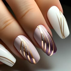 Rchovsam White Ballet Shape Press on Nails Medium False Nails Purple Gradient Design Fake Nails White Purple Acrylic Glue on Nails for Womens 24pcs