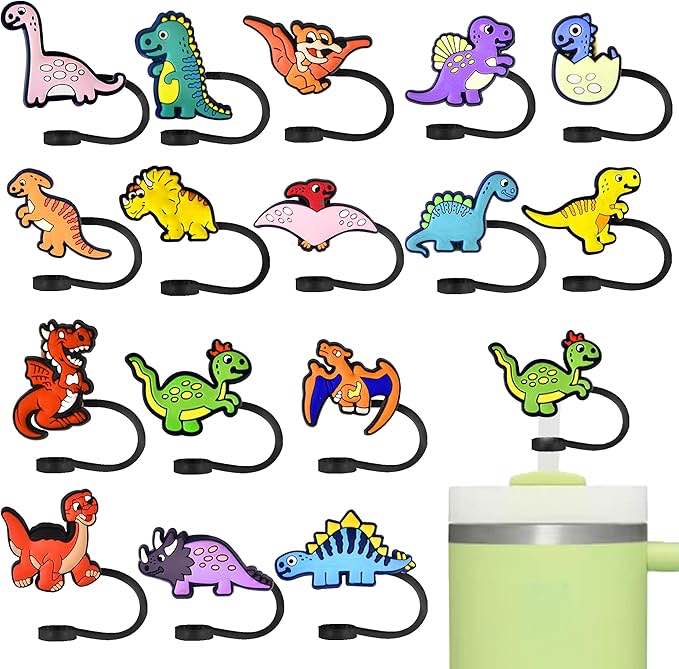 Stanley 16Pcs Dinosaur Straw Cover Topper for 40oz Tumbler, Reusable Straw Tips