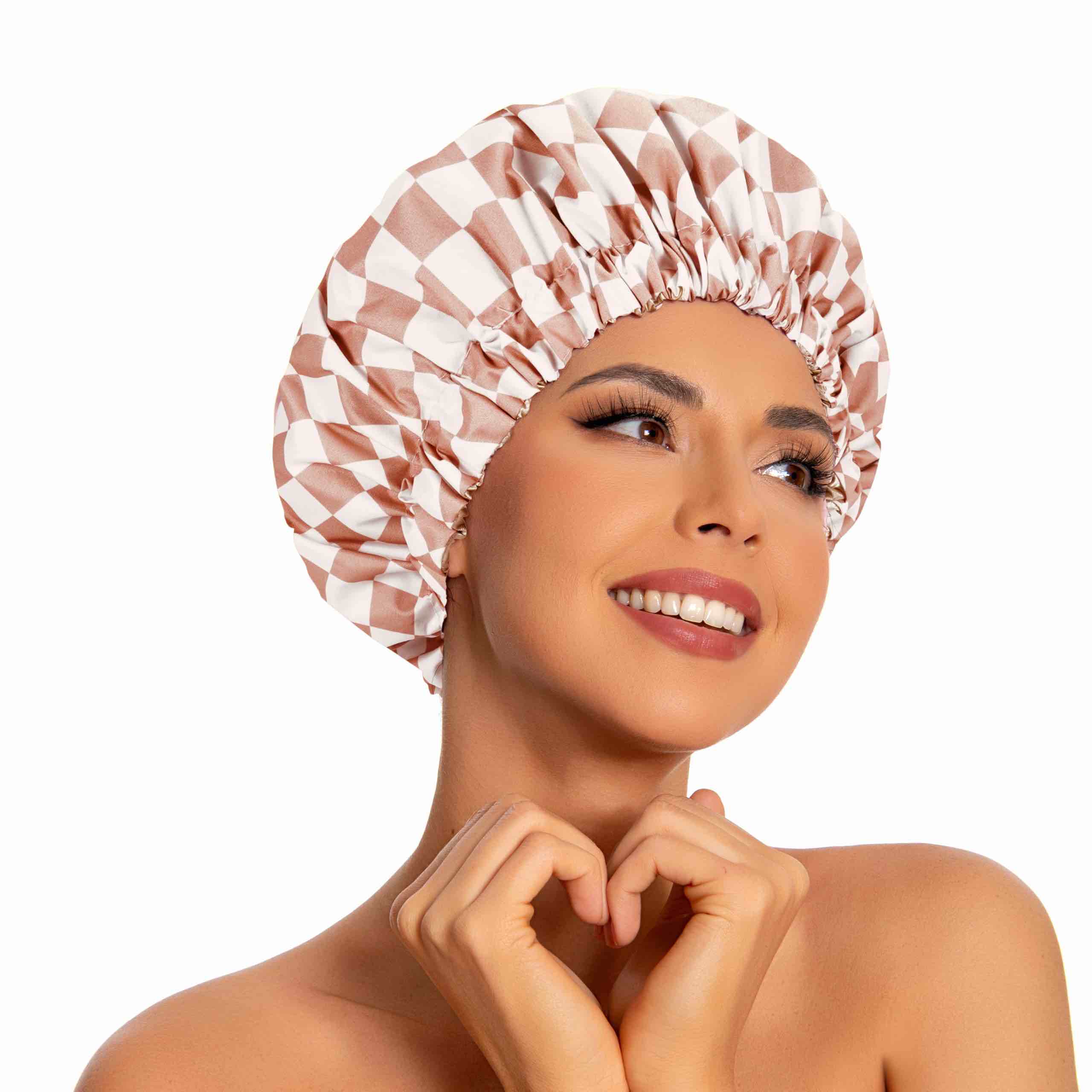 Reusable Shower Caps for Women Waterproof, Large Luxury Washable Elastic Band Bath Hair Bonnet, Double Layer Stylish Shower Hat for Long Hair, Braids, Curly(Checkered)