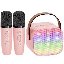 Karaoke Machine for Kids Adults,Portable Mini Singing Bluetooth Karaoke Speaker with 2 Wireless Microphones,Birthday Gifts Party for Boys Teen Girls Ages 3-12+ Year Old(Pink) Pink + 2 Mics