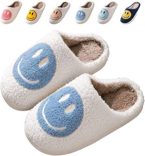 kids smile face slippers for boys girls, cute plush fuzzy toddler infant happy face slippers, indoor