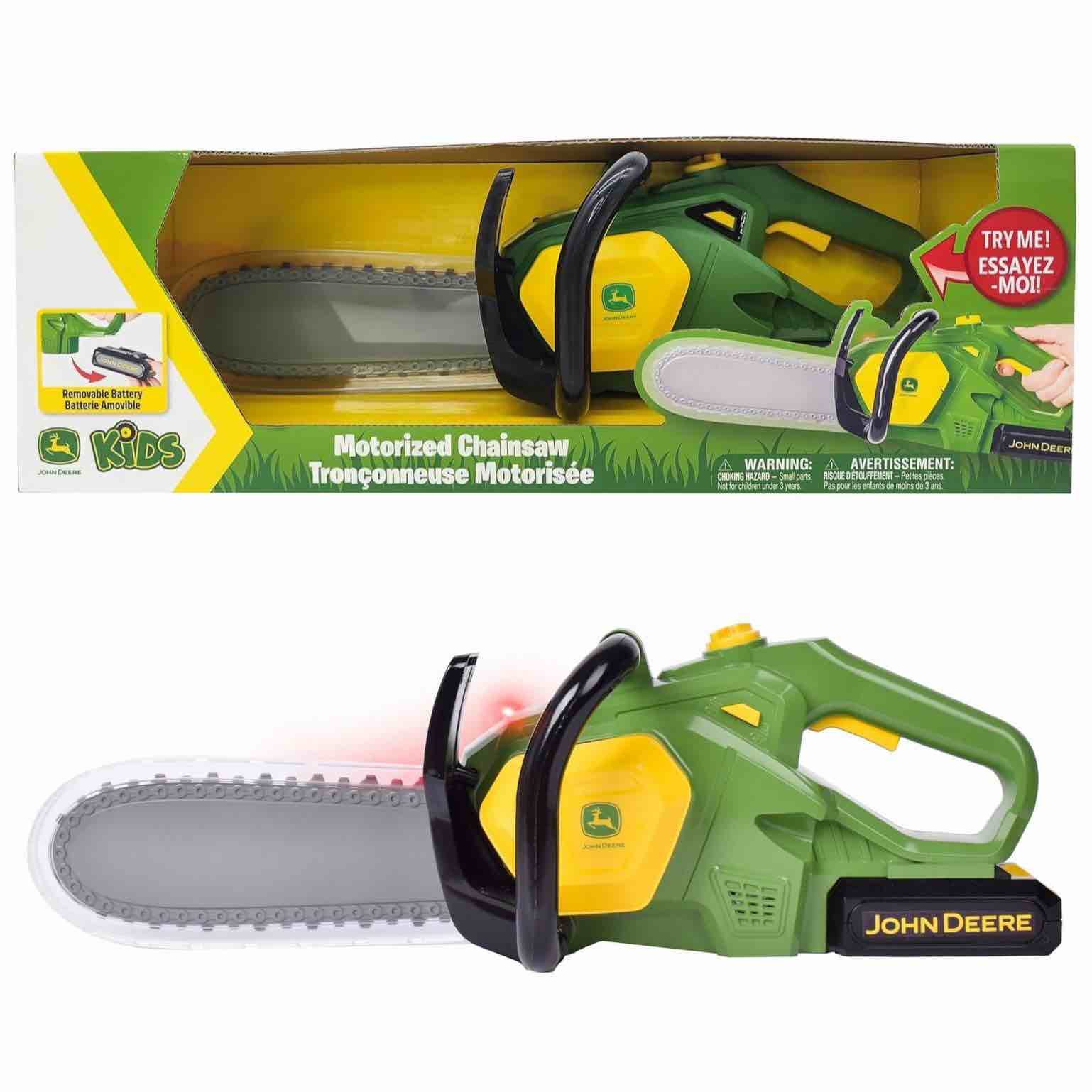John Deere Power Tools Chainsaw Toy, Construction Tool with Lights and Sounds, Pretend Play Toy for 
