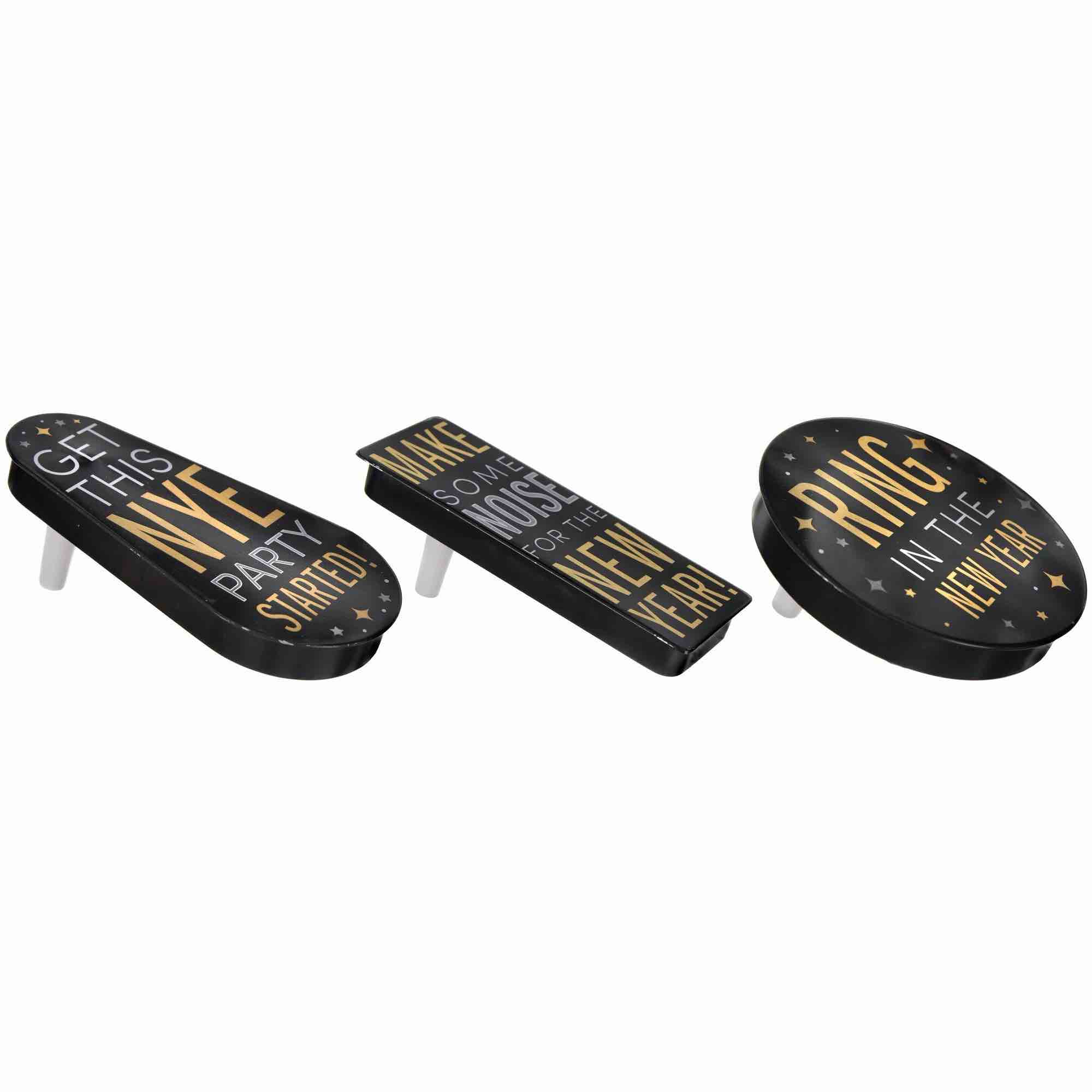 New Year's Spin Noisemakers - 3.25", 4.5", 4.75" | Pack of 3, Black, Silver, Gold