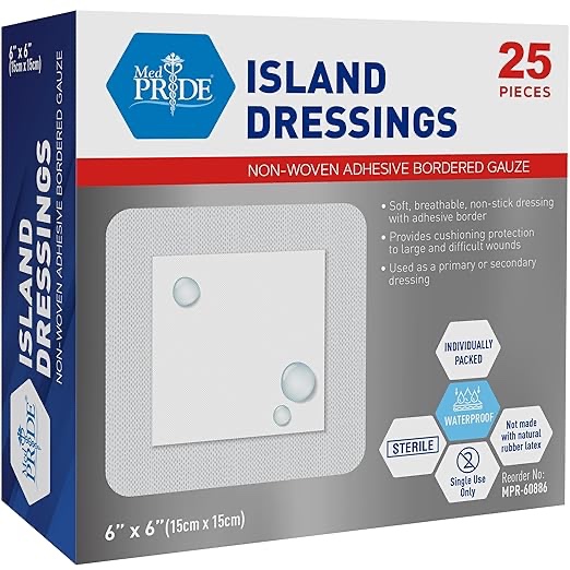 MED PRIDE Adhesive Gauze Pads 6x6, 25 Sterile Individually Packed Nonstick Breathable Bandages for Wounds, Highly Absorbent, Latex Free (6'' x 6'' AB4339)