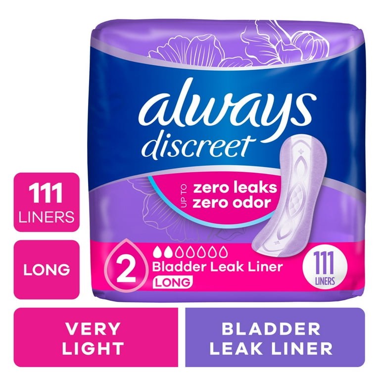 always discreet incontinence liners, very light long, 111 ct